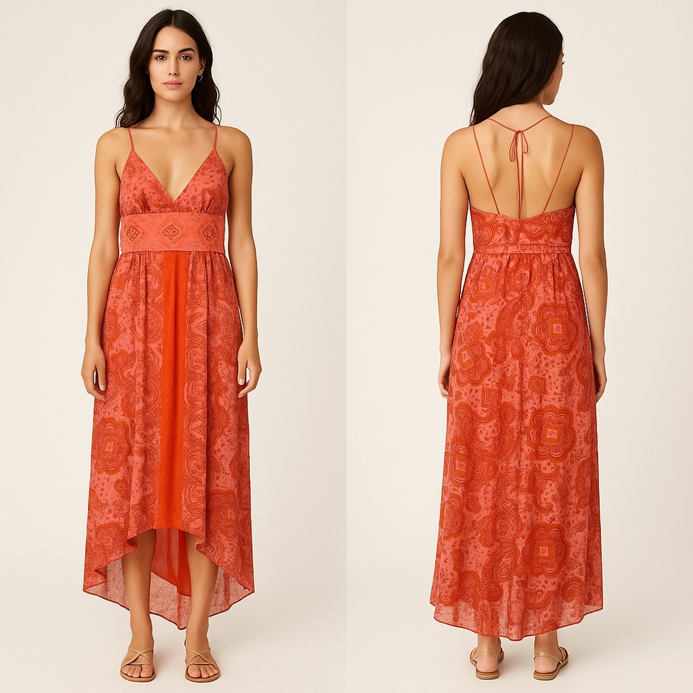 Laundry By Shelli Segal Vintage 90s‎ Y2K Beaded Orange Silk Halter Dress Sz. 10